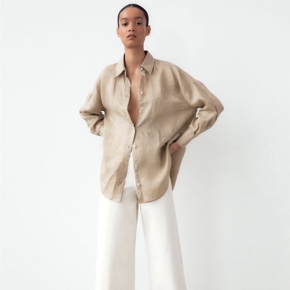 Zara 100% Linen Long sleeve button down